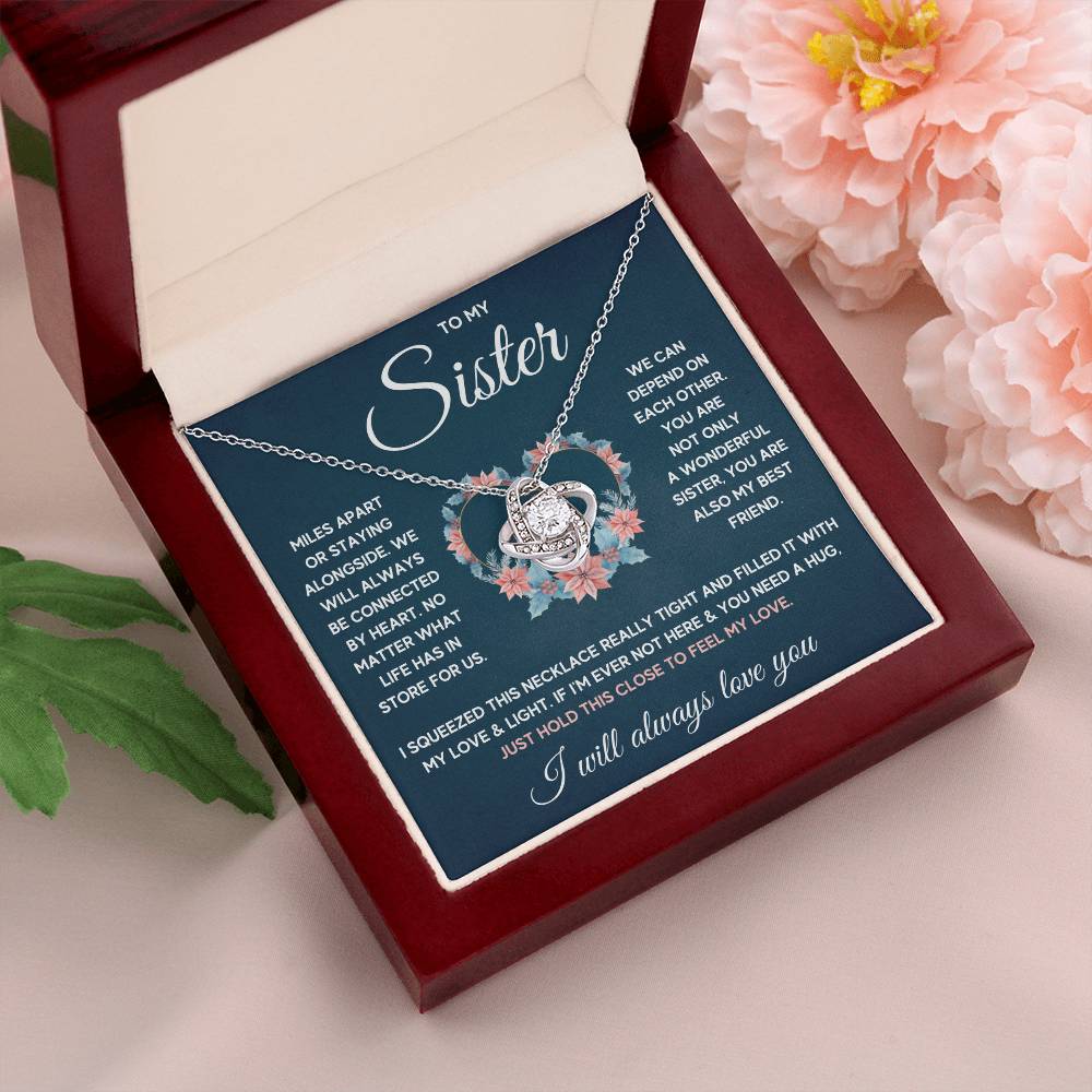 TO MY SISTER SQUEEZED LOVE KNOT NECKLACE GIFT SET