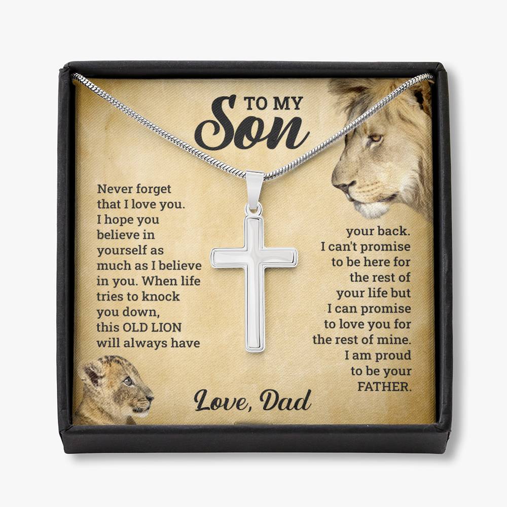 TO MY SON THIS OLD LION CROSS NECKLACE GIFT SET